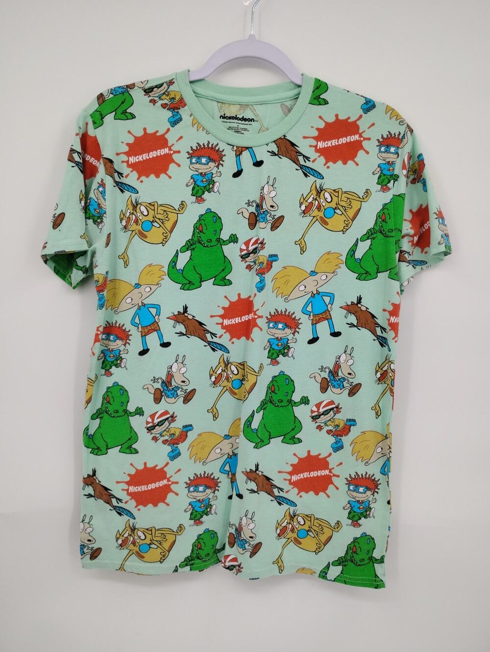 Nickelodeon Green Cartoon Print T-Shirt Rugrats Hey Arnold 90s Nostalgia Medium